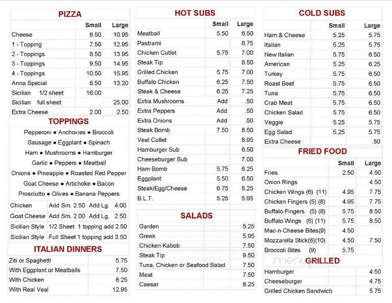 Menu Of Cindy S Pizza Subs In Swampscott Ma 01907