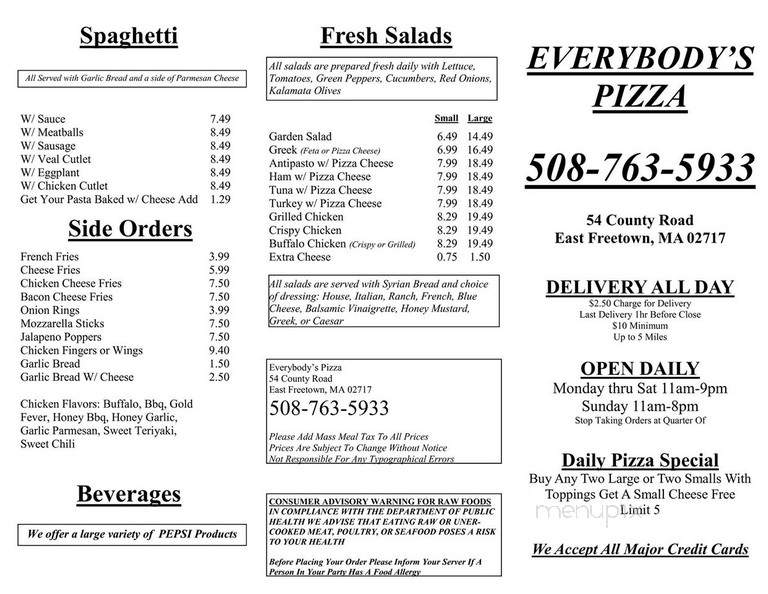 Everybody's Pizza - East Freetown, MA