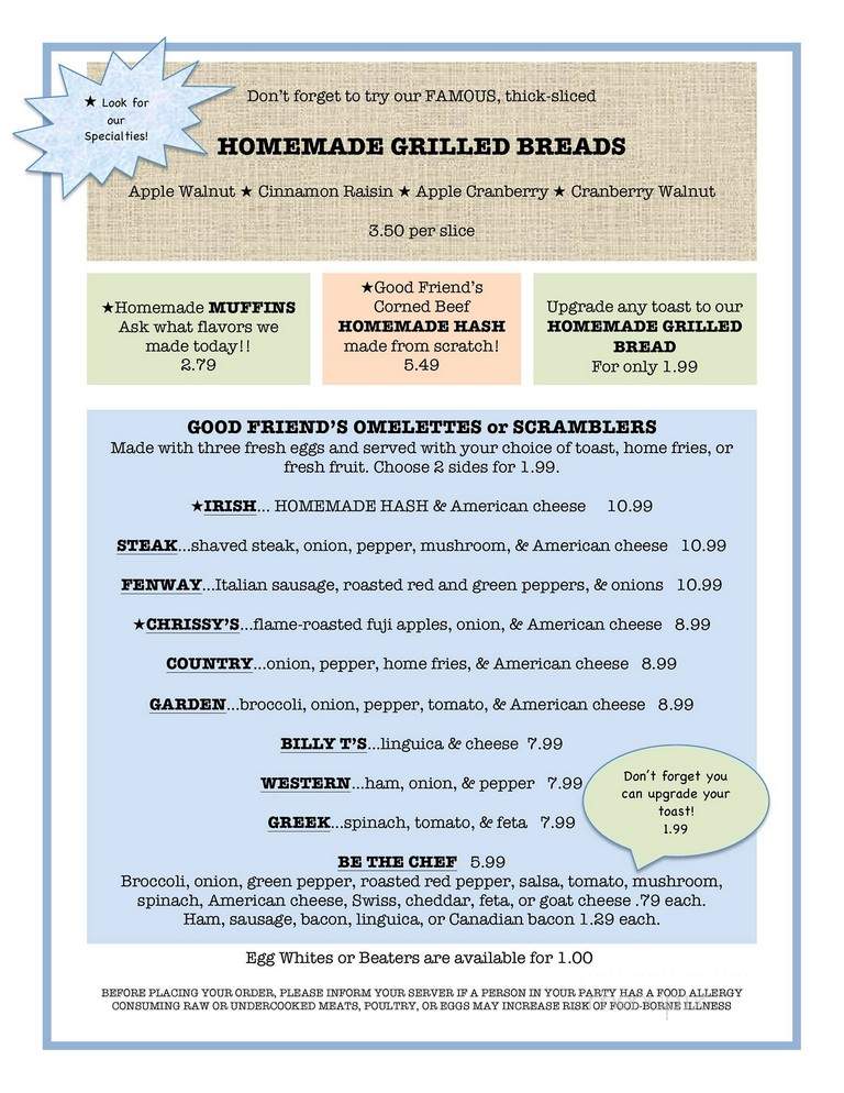 Good Friend's Cafe - West Dennis, MA menu_pic