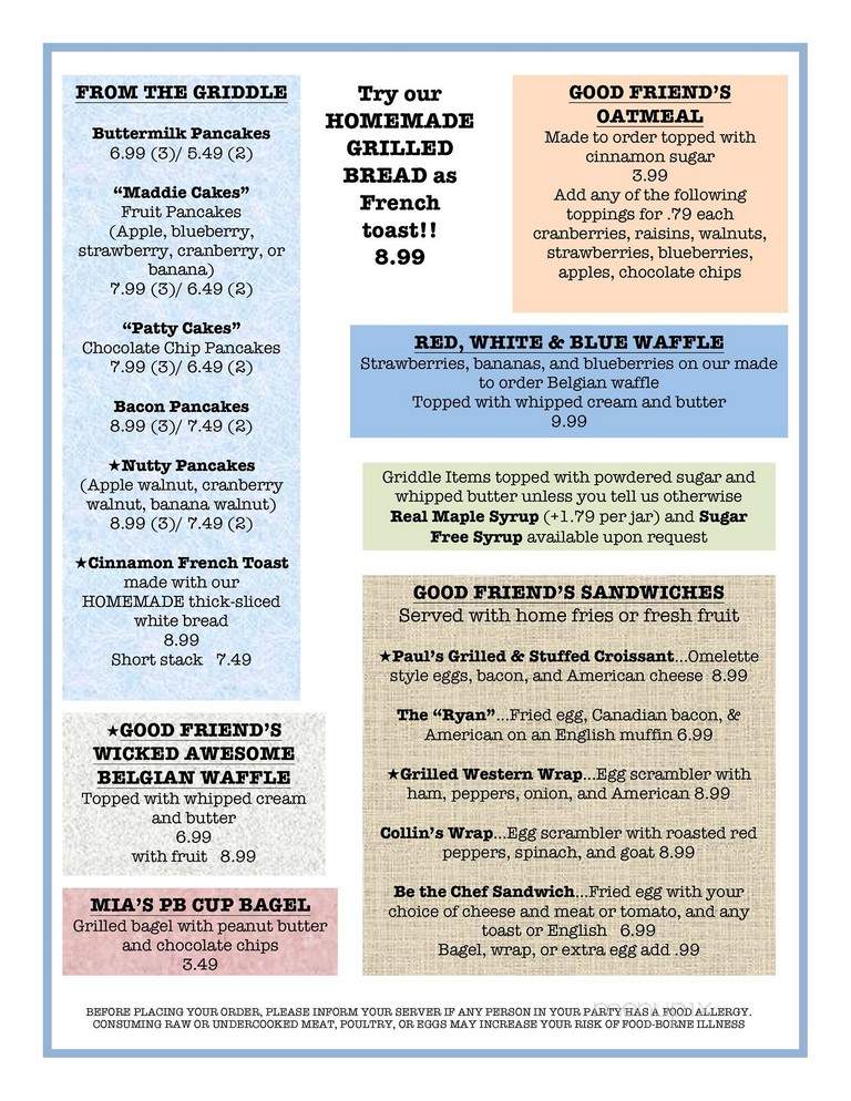 Good Friend's Cafe - West Dennis, MA menu_pic