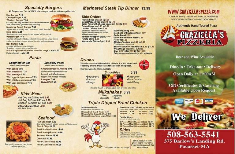 Graziella's Pizza & Seafood - Pocasset, MA menu_pic