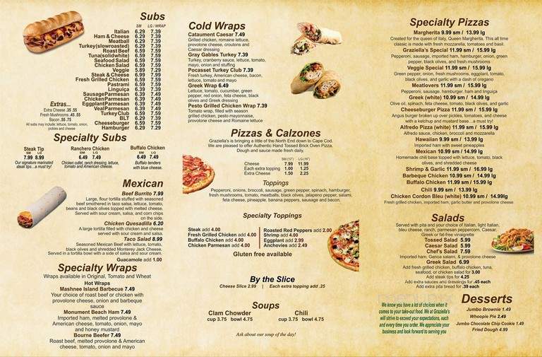 Graziella's Pizza & Seafood - Pocasset, MA menu_pic