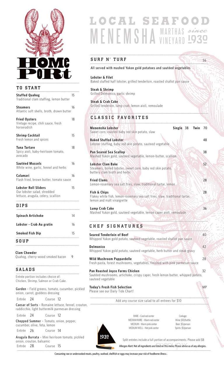Home Port Restaurant - Chilmark, MA menu_pic