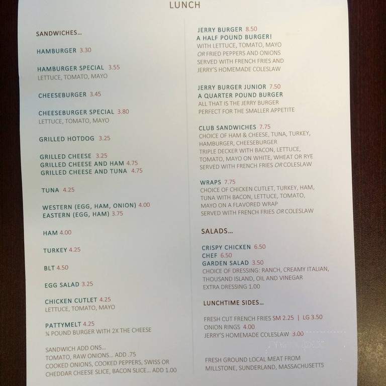 Jerry's Place - South Deerfield, MA menu_pic