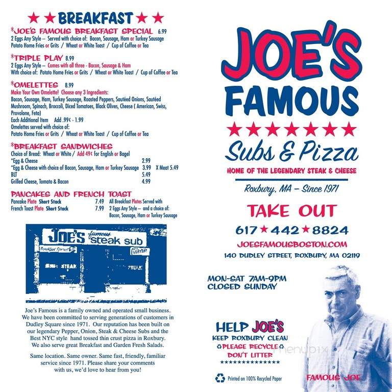 Joe's Sub Shop - Roxbury, MA menu_pic