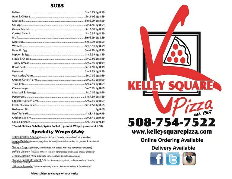 Kelley Square Pizza - Worcester, MA menu_pic