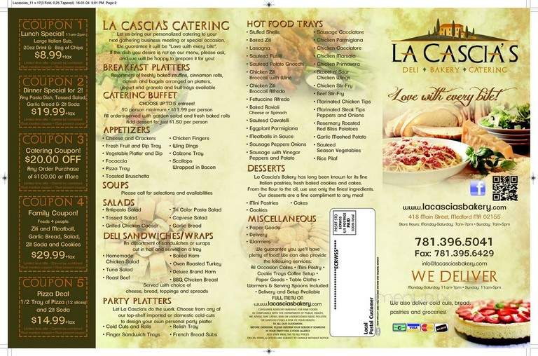 La Cascia's Bakery - Medford, MA menu_pic