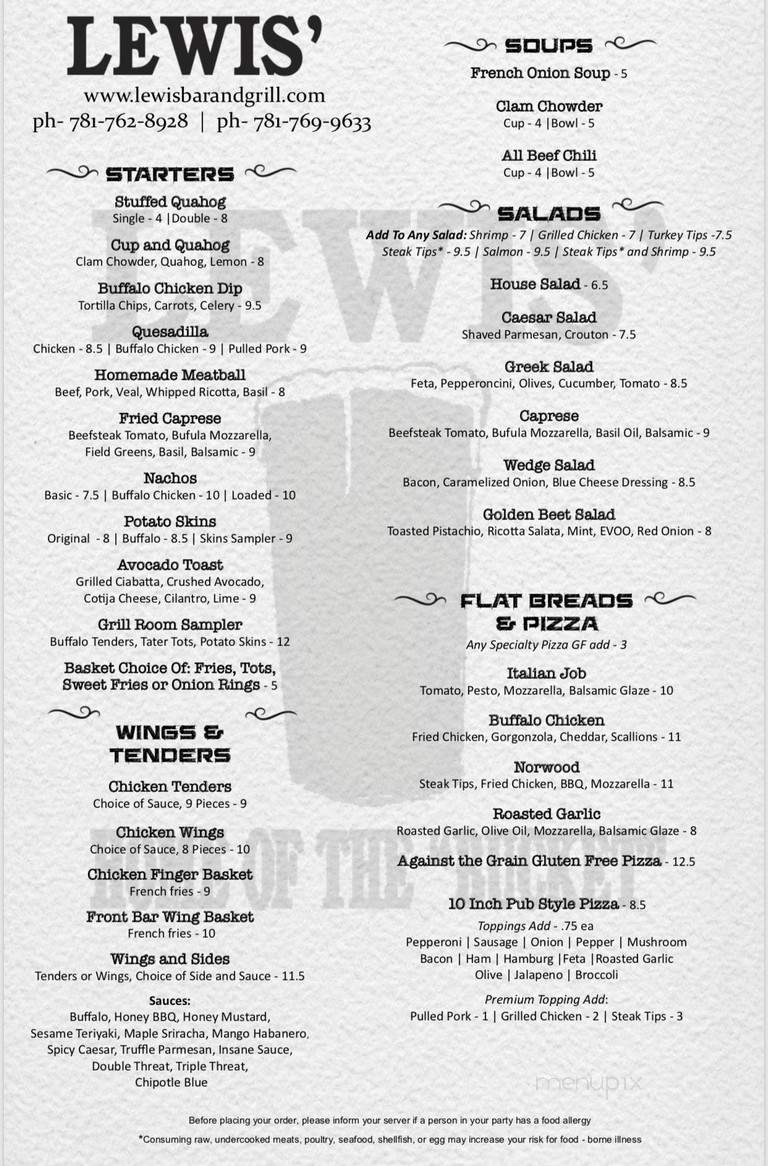 Lewis Restaurant & Grille - Norwood, MA menu_pic