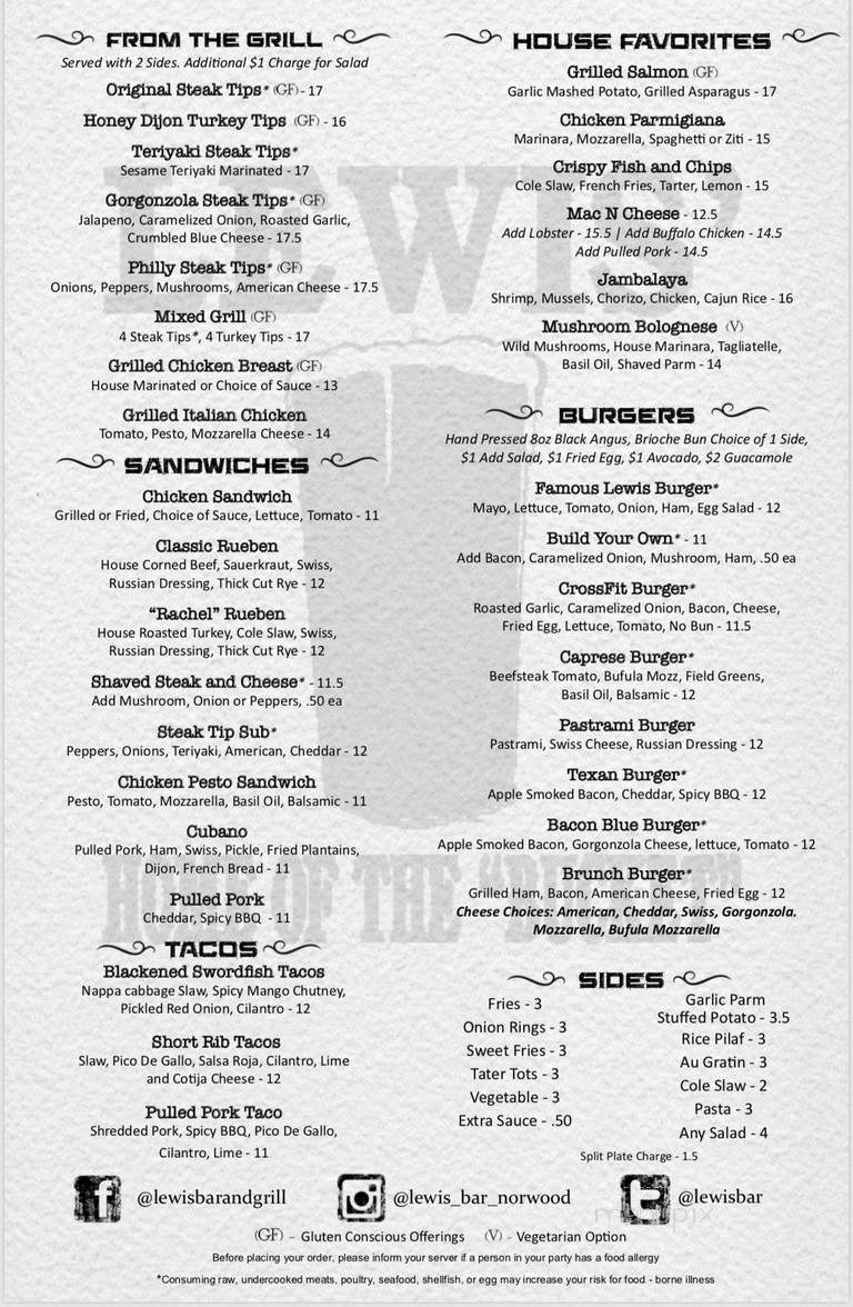 Lewis Restaurant & Grille - Norwood, MA menu_pic