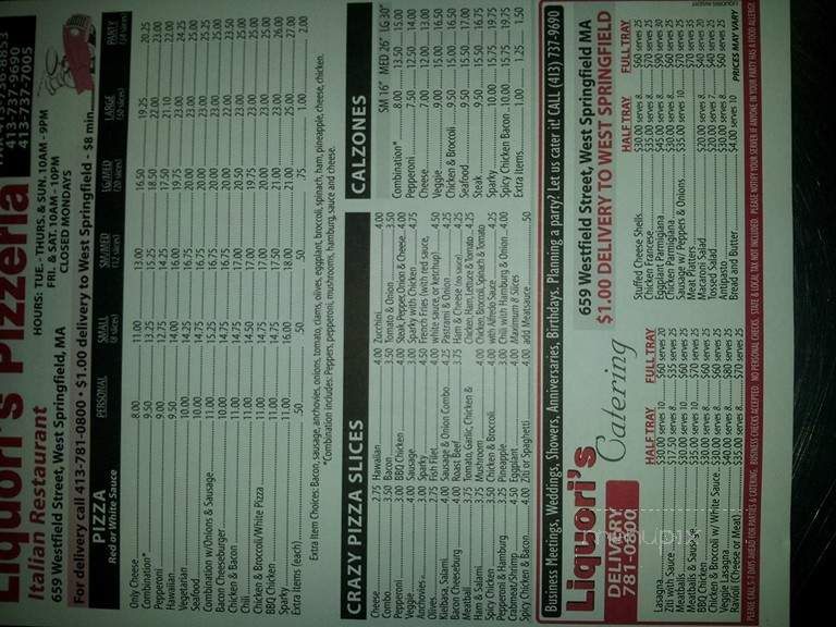 Liquori's Pizza - West Springfield, MA menu_pic