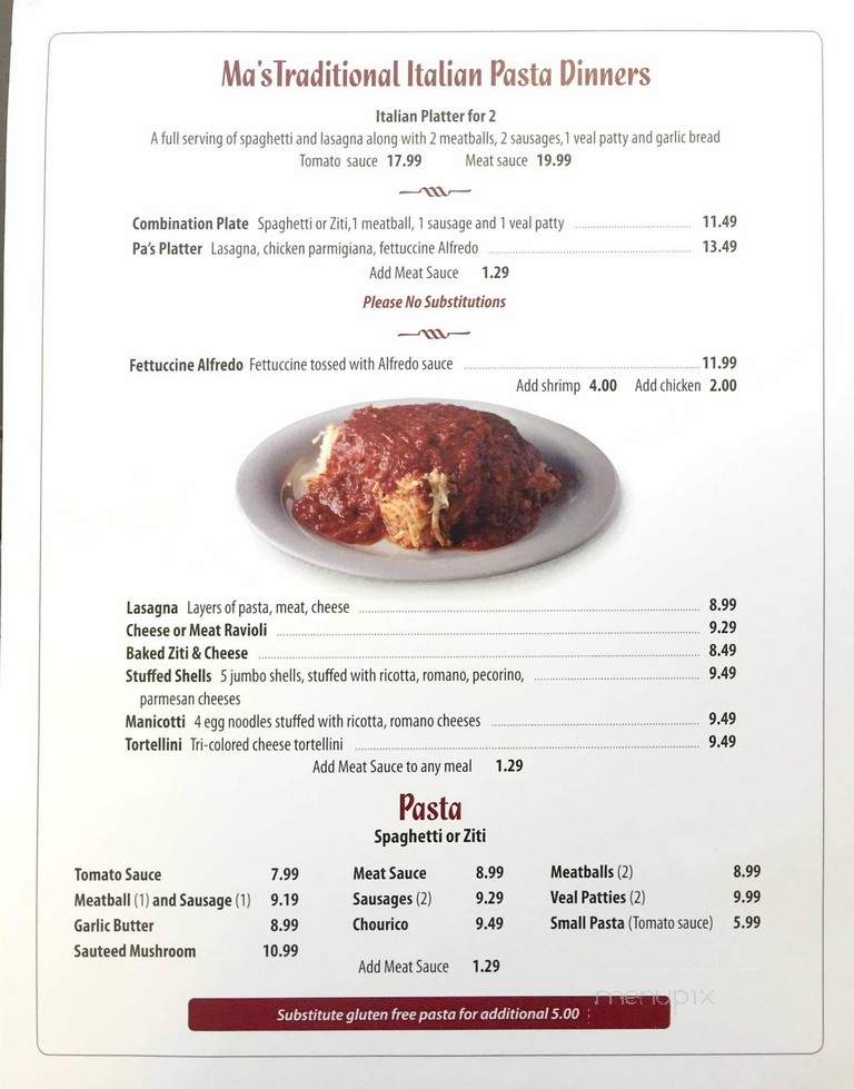 Ma Raffa's Italian Restaurant - New Bedford, MA menu_pic