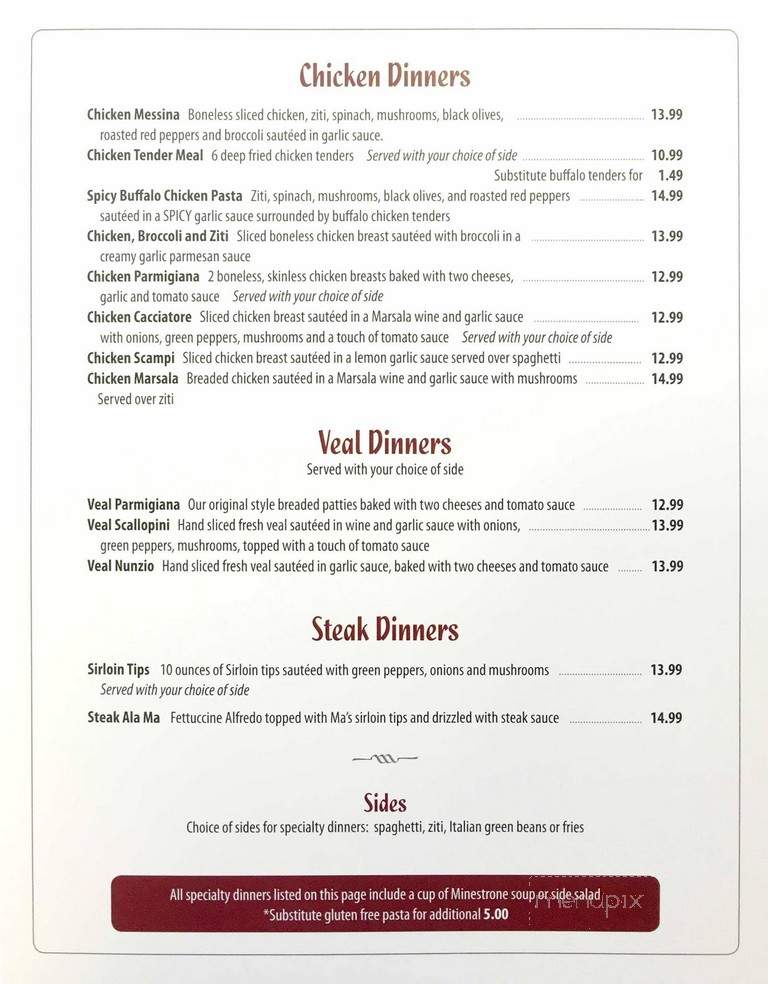Ma Raffa's Italian Restaurant - New Bedford, MA menu_pic