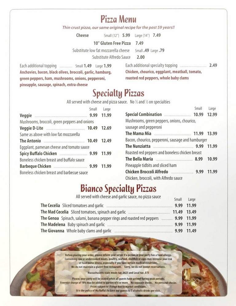 Ma Raffa's Italian Restaurant - New Bedford, MA menu_pic