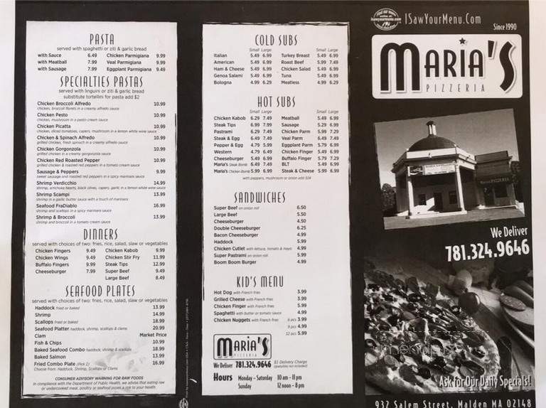 Maria's Pizzeria - Malden, MA menu_pic