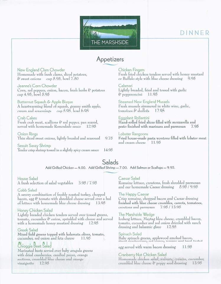 Marshside Restaurant - East Dennis, MA menu_pic
