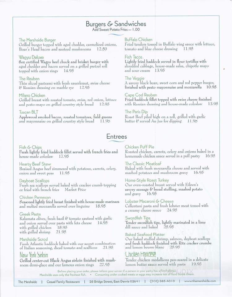 Marshside Restaurant - East Dennis, MA menu_pic