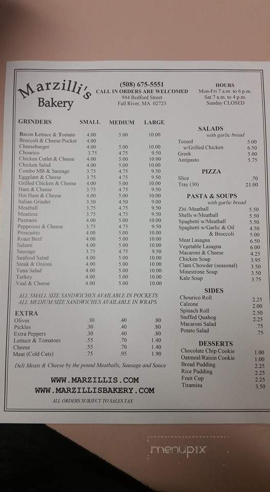 Marzilli's Bakery - Fall River, MA menu_pic