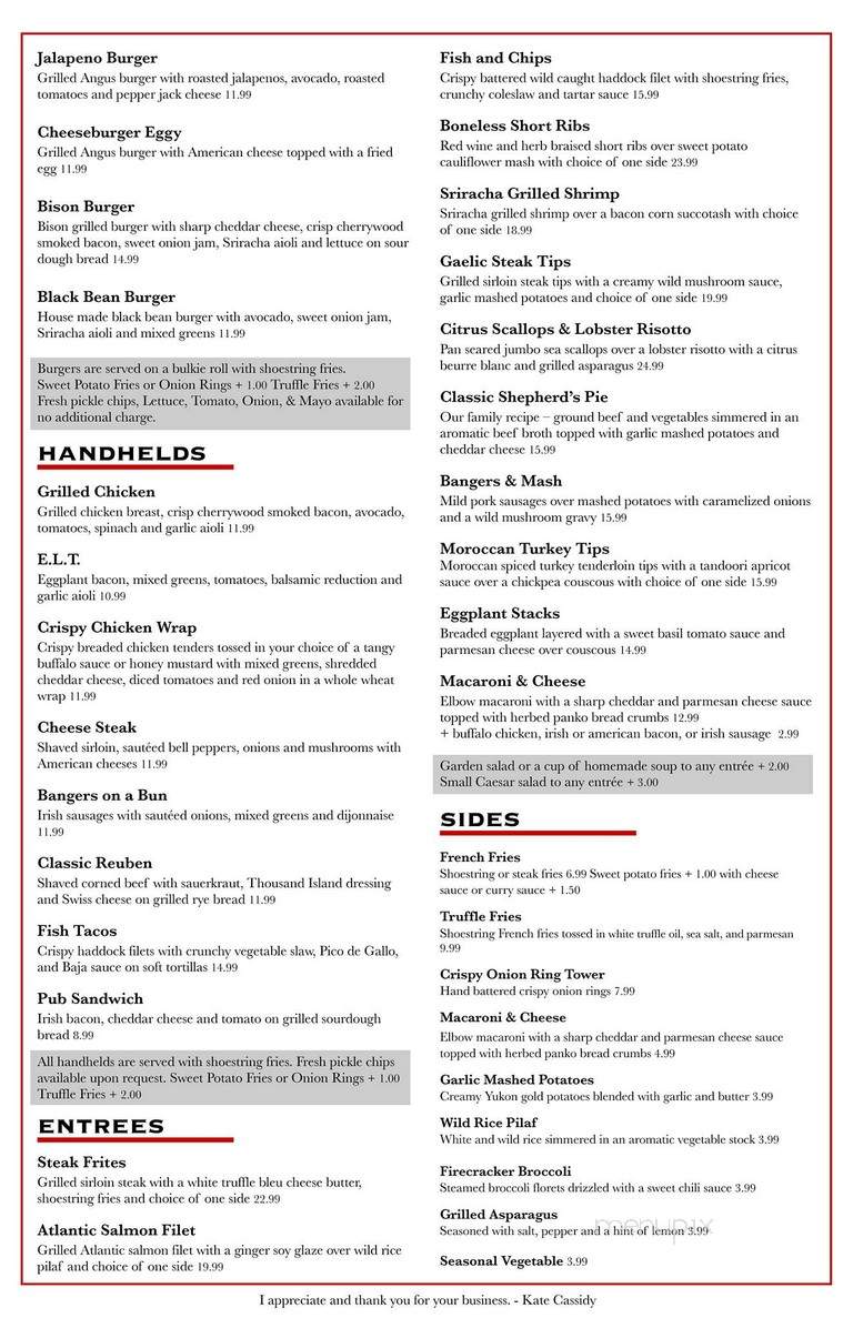 Mickey Cassidy's - Medway, MA menu_pic