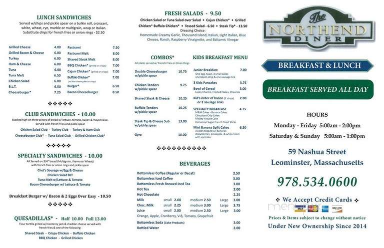 North End Diner - Leominster, MA menu_pic