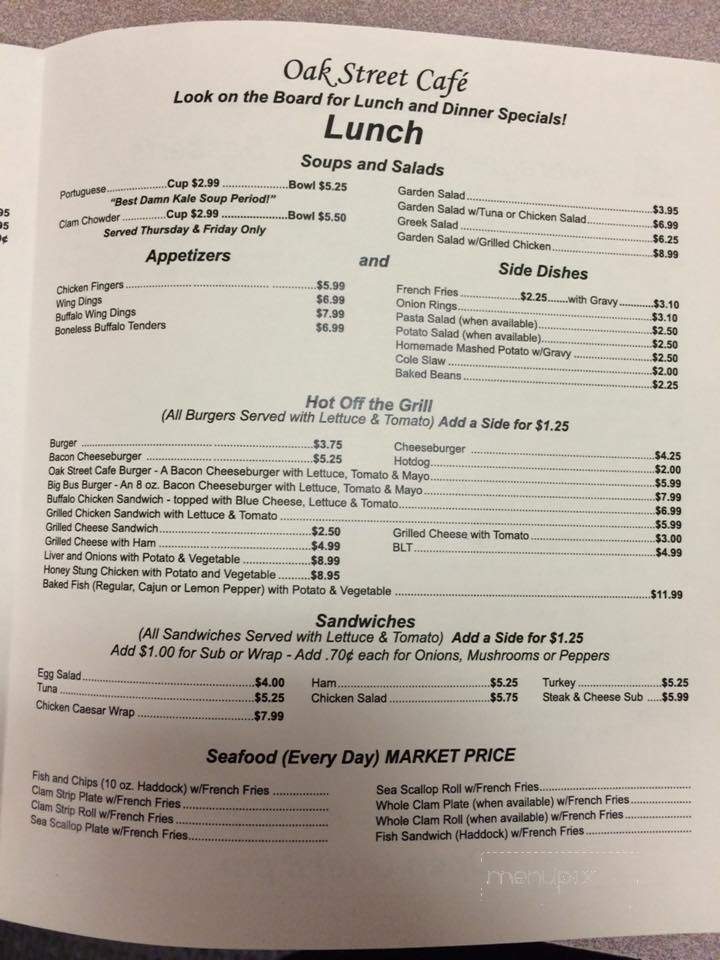 Oak Street Cafe & Ice Cream - Taunton, MA menu_pic