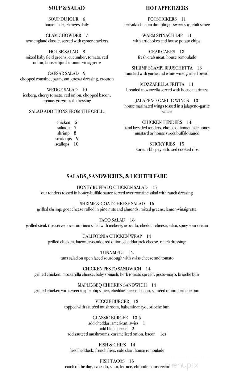 Palmers Restaurant & Tavern - Andover, MA menu_pic