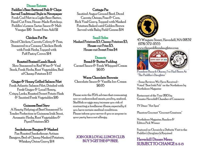 Peddlers Daughter - Haverhill, MA menu_pic