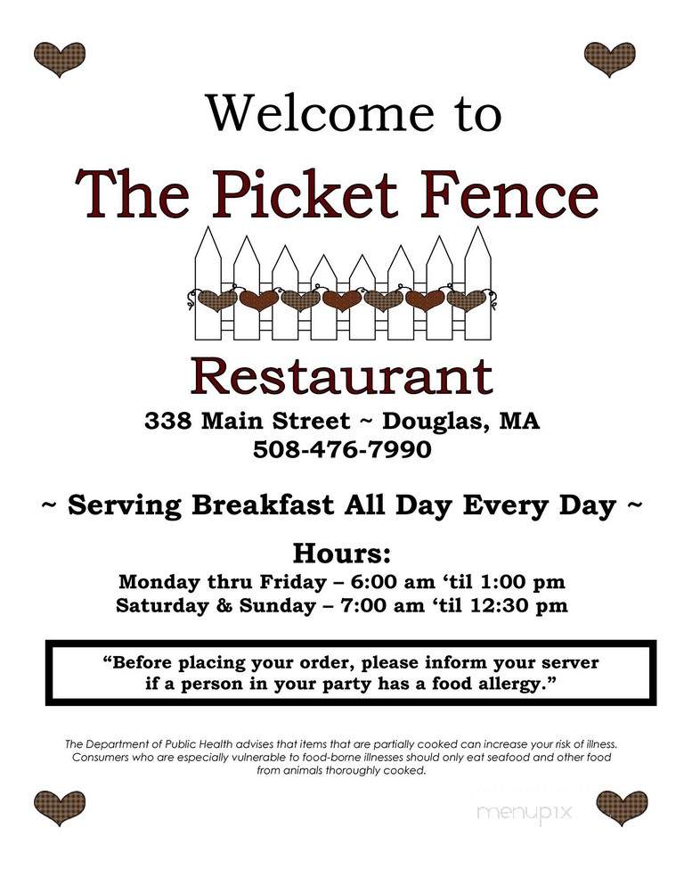Picket Fence Restaurant - Douglas, MA menu_pic