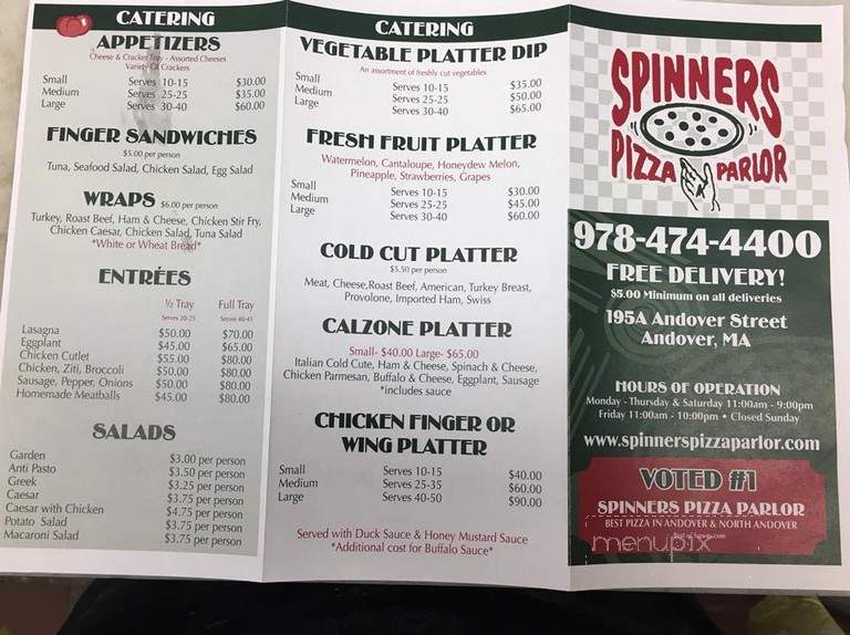 Spinners Pizza Parlor - Andover, MA menu_pic
