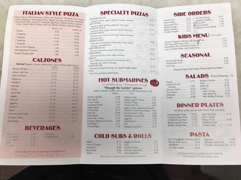 Spinners Pizza Parlor - Andover, MA menu_pic