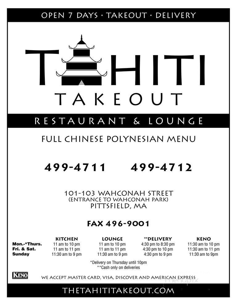 Tahiti Restaurant & Lounge - Pittsfield, MA menu_pic
