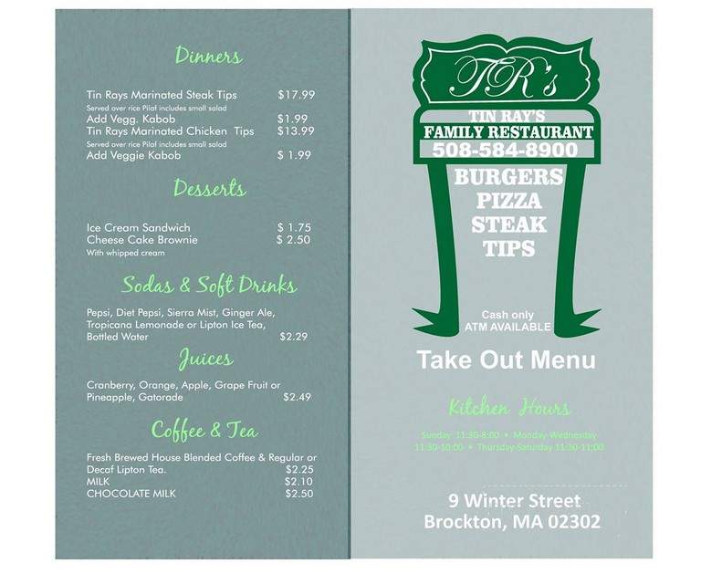 Tinray's Pizza Cafe - Brockton, MA menu_pic