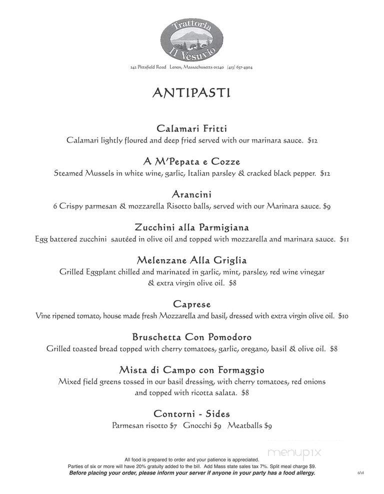 Trattoria Il Vesuvio - Lenox, MA menu_pic
