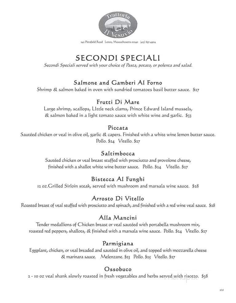 Trattoria Il Vesuvio - Lenox, MA menu_pic