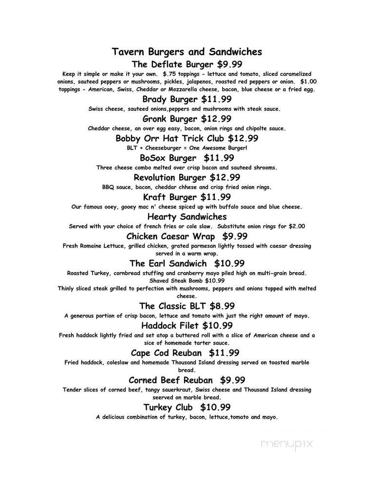 Trowbridge Tavern & Ale House - Bourne, MA menu_pic