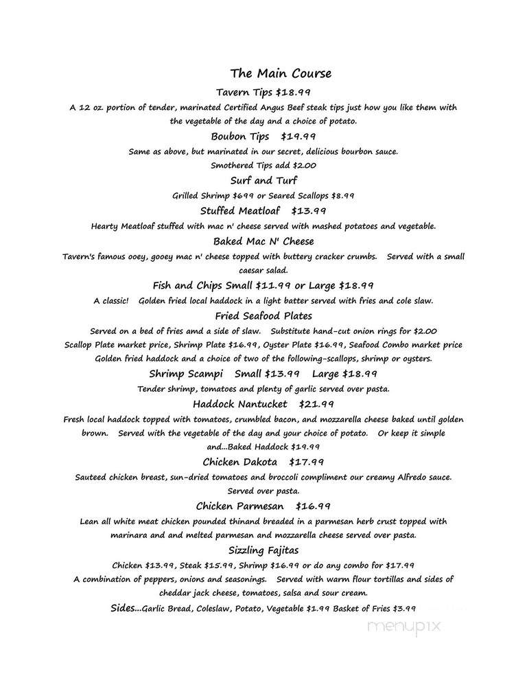 Trowbridge Tavern & Ale House - Bourne, MA menu_pic