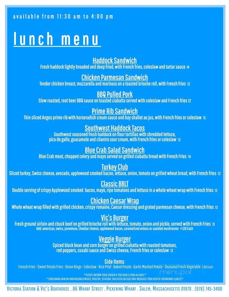 Victoria Station - Salem, MA menu_pic