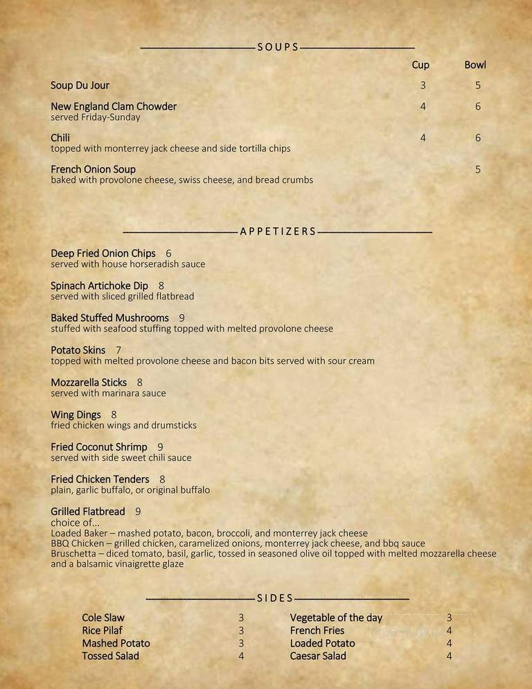 Williams Restaurant - Gardner, MA menu_pic