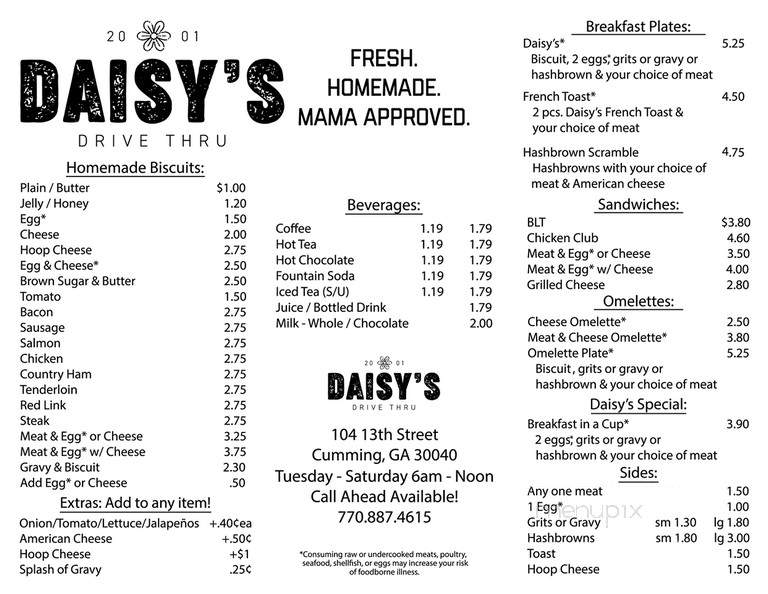 Daisy's Drive Thru - Cumming, GA menu_pic