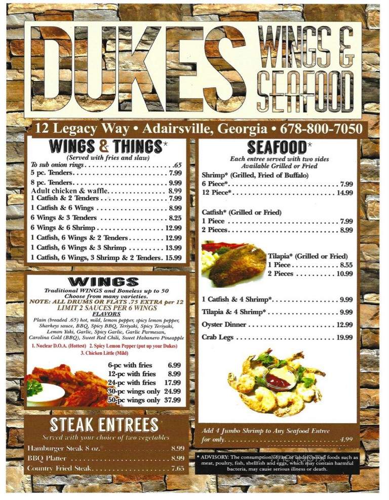 Duke's Wings & Seafood - Adairsville, GA menu_pic