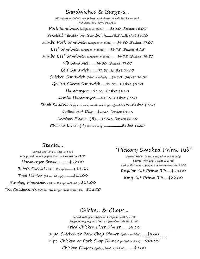 Bilbo's Bar-B-Que - Bremen, GA menu_pic