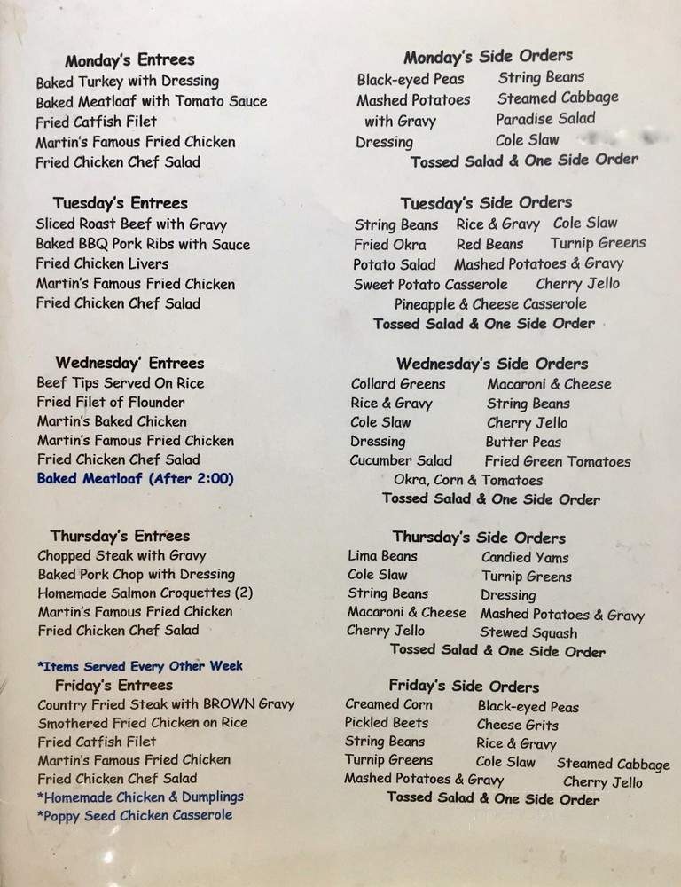 Martin's Restaurant - Carrollton, GA menu_pic