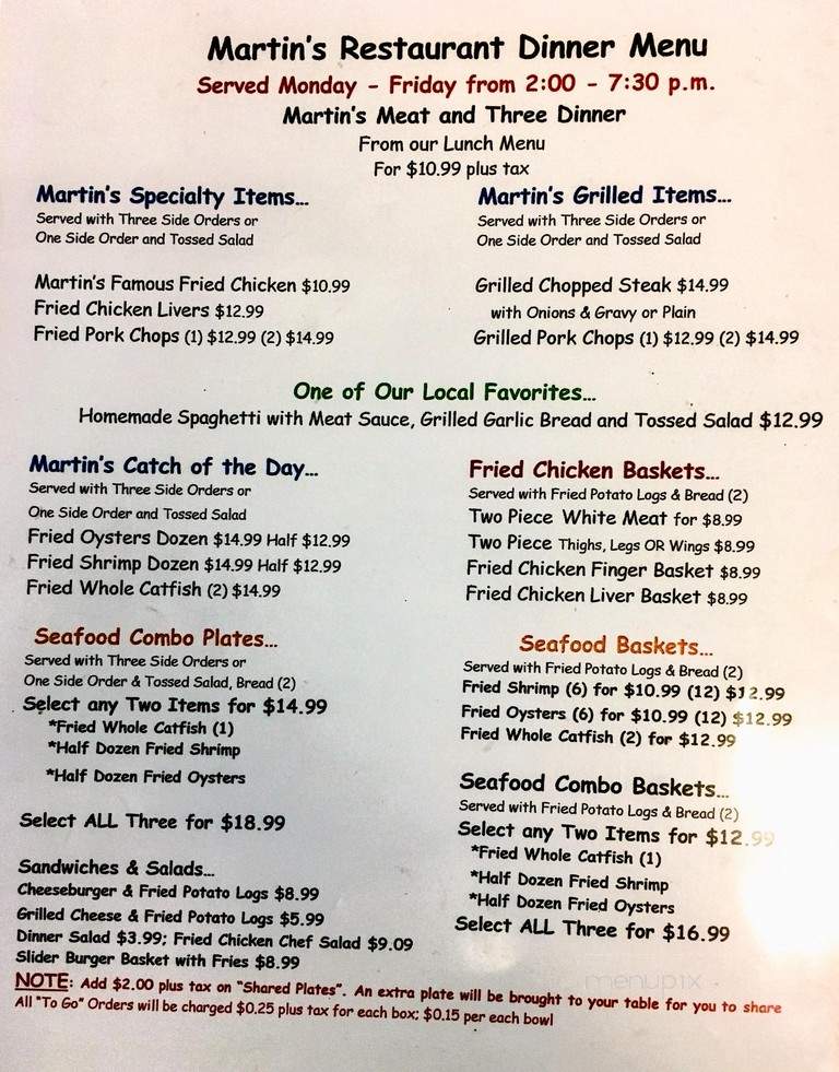Martin's Restaurant - Carrollton, GA menu_pic