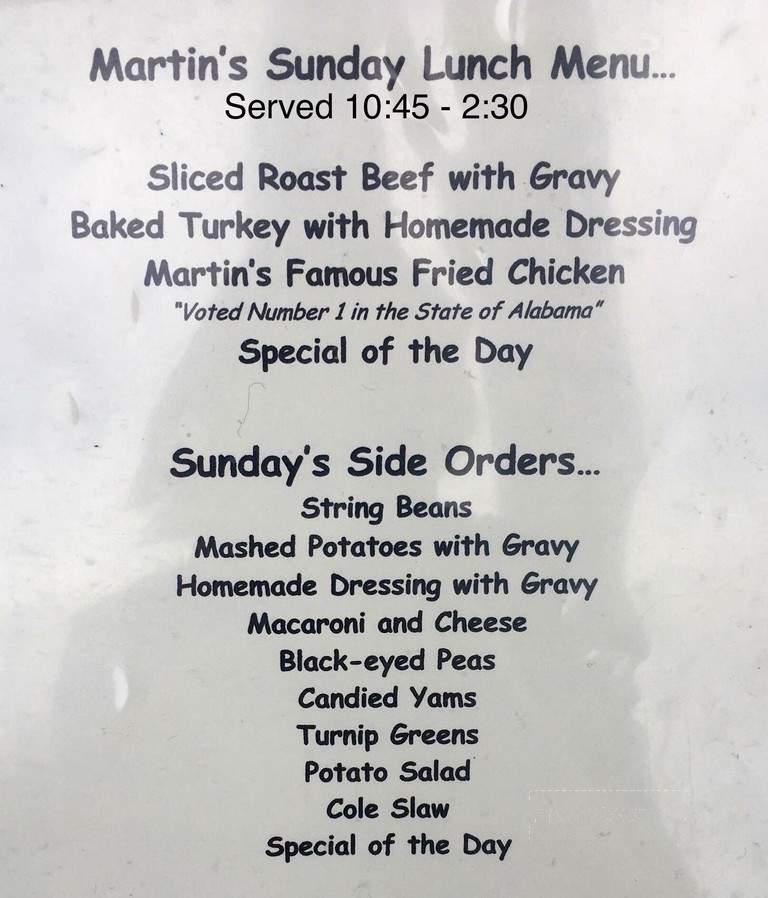 Martin's Restaurant - Carrollton, GA menu_pic