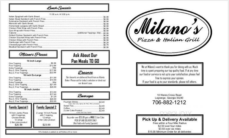 Milano's - Lagrange, GA menu_pic