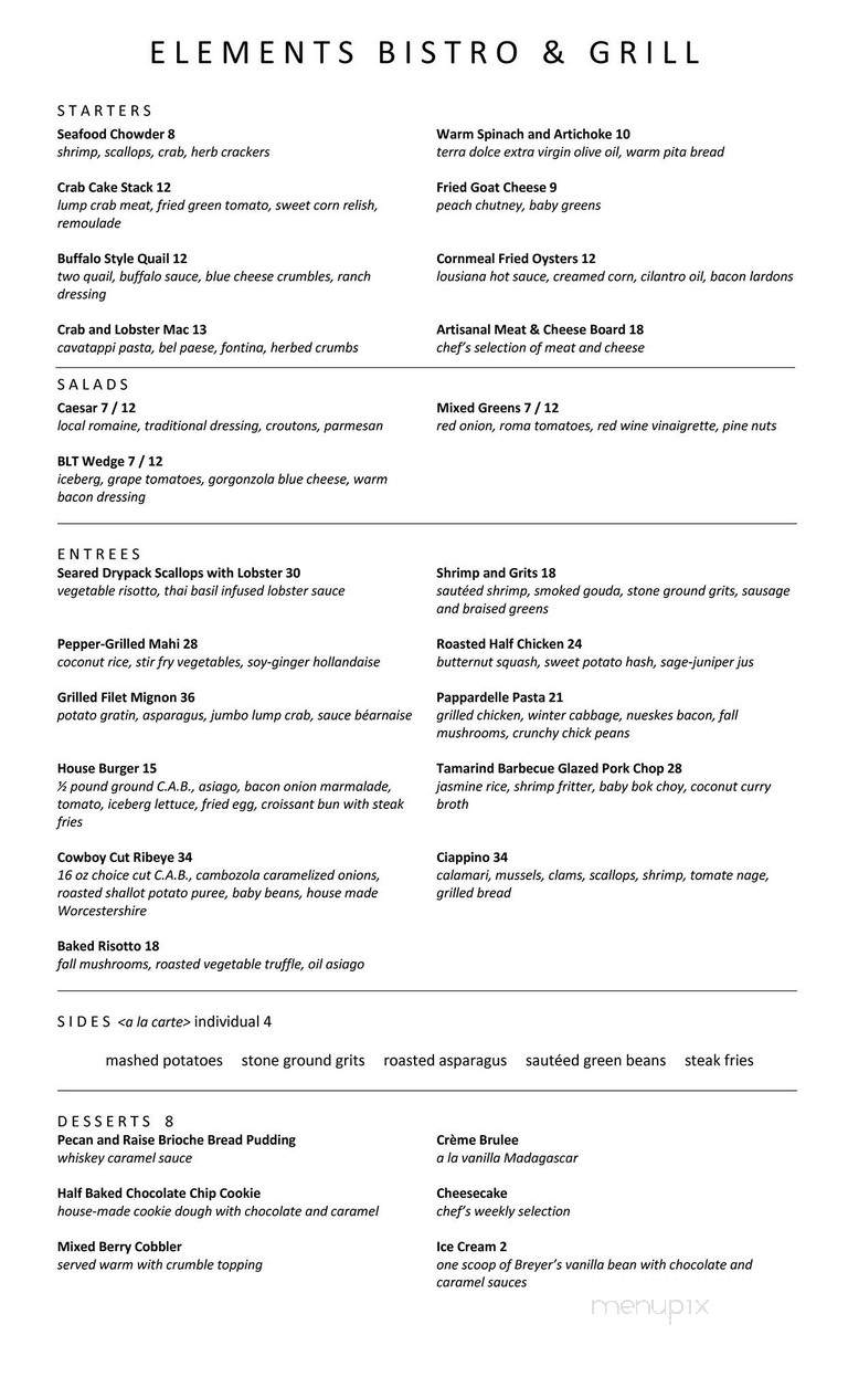 Elements Bistro & Grill - Lyons, GA menu_pic