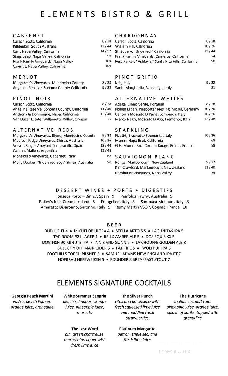 Elements Bistro & Grill - Lyons, GA menu_pic