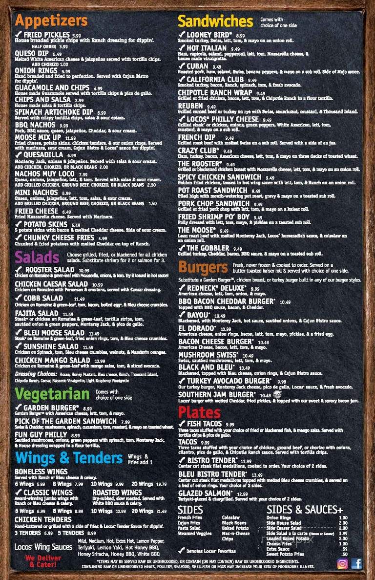 Locos Grill & Pub - Statesboro, GA menu_pic