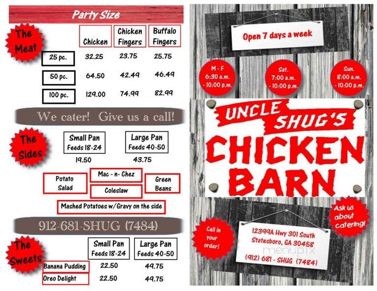 Uncle Shug's Chicken Barn - Statesboro, GA menu_pic