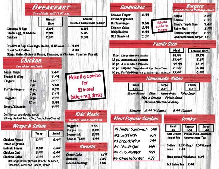 Uncle Shug's Chicken Barn - Statesboro, GA menu_pic