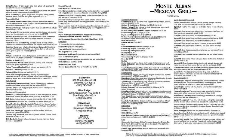 Monte Alban Mexican Restaurant - Blue Ridge, GA menu_pic